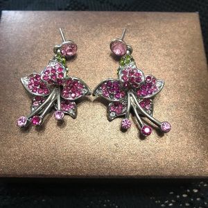 Silver and jeweled flower earrings
